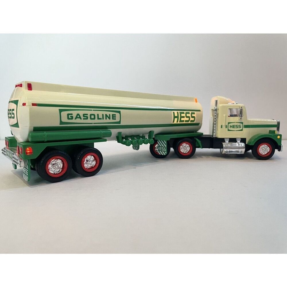 Vintage Hess Corporation Gasoline Toy Tanker Truck Green Beige Vintage 1990
